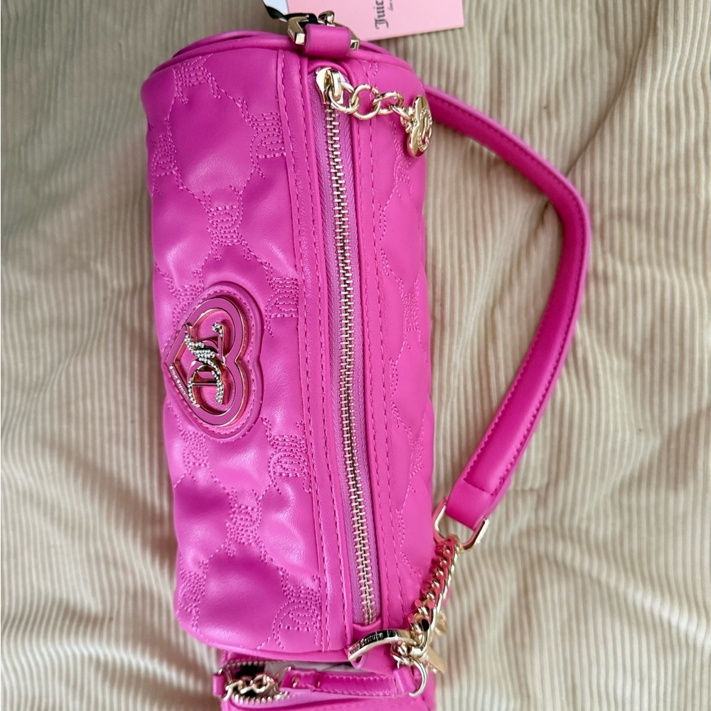 Juicy Couture Bright Fuchsia Quilted Heart Logo Shoulder Bag - Picture 6 of 7